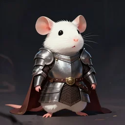cute white rat wearing medieval suit of armor, illustration, concept art, art by wlop, dark, moody, dramatic