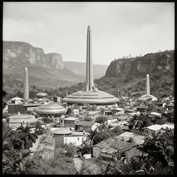 lost city the future, scifi, blade runner on the auyan tepui, vintage photograph, bw, by edward s curtis, realistic,