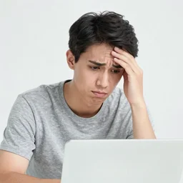 man looking disappointedly at a something he saw online, stock photo