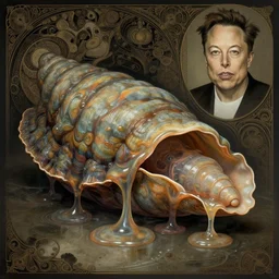 wide angle shot of slimy mollusk as elon musk, anthropomorphic character, drool, concept art, intricate, elegant, highly detailed, digital painting, artstation, wallpaper, smooth, sharp focus, illustration, art by giger and artgerm and greg rutkowski and alphonse mucha