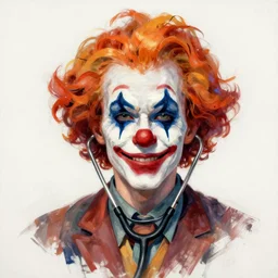 a drawing of a clown with a stethoscope, a character portrait by david firth, trending on deviantart, neoplasticism, creepypasta, freakshow, macabre, white background