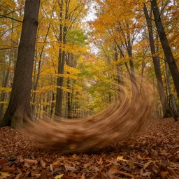 ground up view of autumn forest whirling