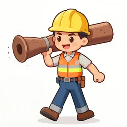 construction worker carrying a hole in cartoon style