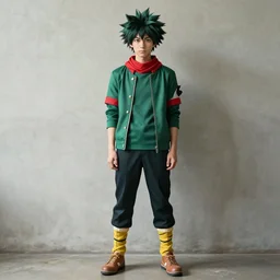 portrait of izuku midoriya as a real life person, photorealistic, ultra realistic, highly detailed, sharp focus, full body, fashion photography