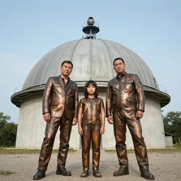 a heavy metal family stand on front of a dome weather station