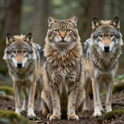 photo furry cat woman in a forest 8 b 4 with real wolves 3 z 4 ideal human face