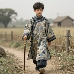 a handsome juvenile holding a adorned cane. walking in a rural area. intricate, elegant, highly detailed, digital painting, artstation, concept art, sharp focus, illustration, by justin gerard and artgerm, 8 k