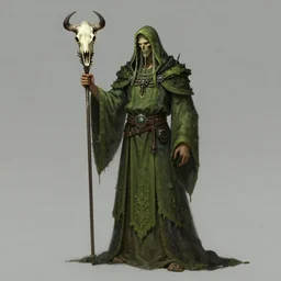 swamp necromancer in nature ornamented robes, wielding animal skull totem, charector design, full body concept, beksinski, ruan jia, waye barlowe