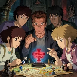 film still stranger thing, 4 ppl : schwarzenegger, beckinsale, charlize theron, lawther playing dnd, gm screen, dices, map and miniatures, finely detailed features, closeup at the faces, perfect art, at an ancient city, gapmoe yandere grimdark, trending on pixiv fanbox, painted by greg rutkowski makoto shinkai takashi takeuchi studio ghibli, akihiko yoshida