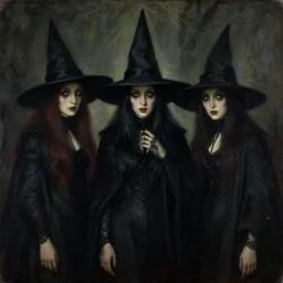 witches with haunting eyes, victorian painting