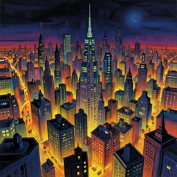 surreal colorful nightmarish cityscape, artwork by ralph bakshi