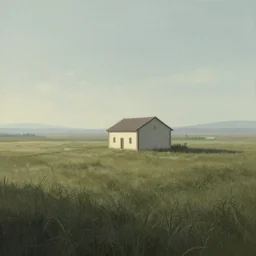 A serene landscape with a singular building in the style of Charles Vess.