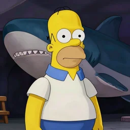 cinematic film still of Homer Simpson in the movie JAWS, high detail