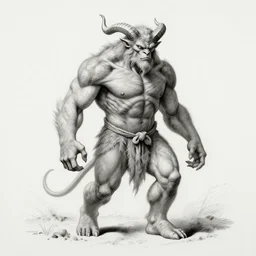 full body grayscale drawing by Gustave Dore of muscled humanoid balrog beast with horns in heroic pose, swirling flames in background