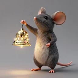 a statue of a proud mouse standing on two legs and holding a round bell made of christmas lights and wire, trending on artstation, sigma 5 0, hyper realisitic
