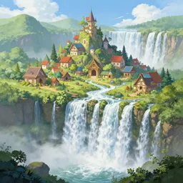 a beautiful digital painting of an a fairy village built on an enormous waterfall by maxfield parrish, greg rutkowski, rossdraws, james jean, gerald brom, andrei riabovitchev, marc simonetti, and sakimichan, trending on artstation