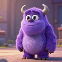 a purple monster, cute and adorable, pixar, shallow depth of field, cinematic