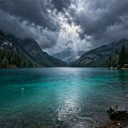 Photo of a crystal clear lake, rain