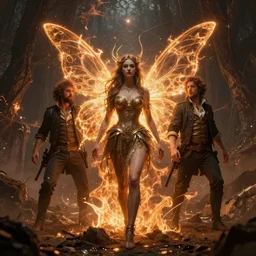 the fairy rebellion. by artstation trending, by joseph mallord william turner, luis royo, konstantin razumov, cinematic lighting, fractal flame, highly detailed