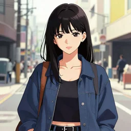 stylized portrait of beautiful jun amaki gravure model instagram girl wearing street fashion, masamune shirow, illustration, by ilya kuvshinov