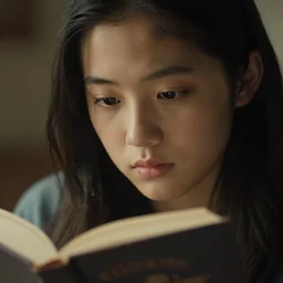 an ultra realistic, cinematic, headshot portrait, of a girl reading a book, facial features, detailed, deep focus, movie still, dramatic lighting, ray tracing, by michal karcz and yoshitaka amano