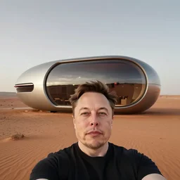 Elon musk selfie futuristic house on mars