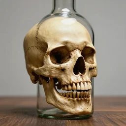 skull inside a alcohol bottle
