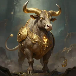 taurus zodiac character art, concept art, digital painting, trending on artstation, deviantart, epic composition, extremely detailed, volumetric lighting, masterpiece, octane render