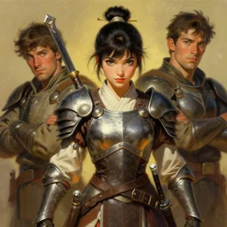 a portrait of a cute warrior girl by frank frazetta and ross tran