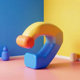 A 3D render of an impossible shape in a multicolor room