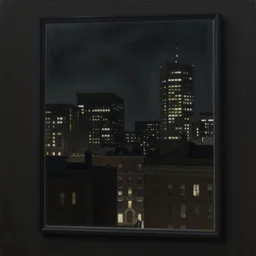 muted color ultra realistic painting mirror dimesnions 1 9 2 5 boston downtown at night, dark, brooding, night, atmospheric, horror, cosmic, ultra - realistic, smooth, highly detailed in the style of clyde caldwell