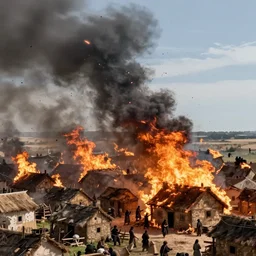 medieval village burning down from meteor debris, award winning, trending on artstation, unreal engine, fantasy art, octane render, hyperrealistic