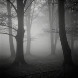 misty wood by denis villeneuve, pale light, pinhole camera effect, lomography effect, analogue photo quality, monochrome, blur, unfocus
