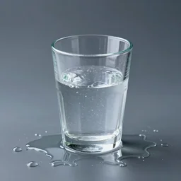 an anthropomorphic glass of spilled water, realistic
