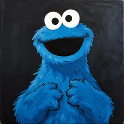 splattered punk painting of cookie monster, painted by basquiat. dark background. trending on artstation.