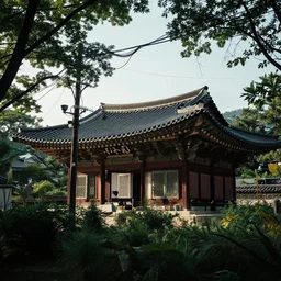 haedong yonggung temple in busan, natural volumetric light, cinematic, epic establishing shot, high contrast, overgrown with exposed electrical wiring