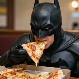 batman caught eating a pizza,photorealistic,trending on instagram,detailed face