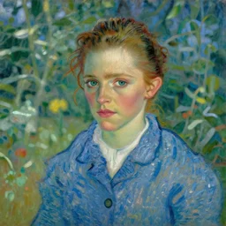 an impressionist portrait painting of emma watson by van gogh, garden background,!!! shallow depth of field!!!, canon 5 0 mm!! tilt - shift!! lens f 1. 2