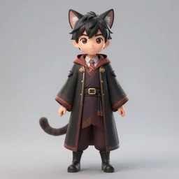 Full body portrait of a cute mage in his twenties with cat ears. Award-winning digital art, trending on ArtStation
