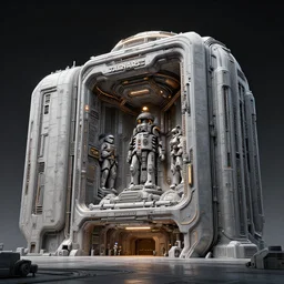 3 d sculpt of minimalist massive rounded rectangular jabbas palace hangar maschinen krieger cyberpunk'scifi digital movie camera'' power station'complex industrial military building facade, halo, star wars, ilm, star citizen halo, mass effect, high tech industrial, artstation unreal