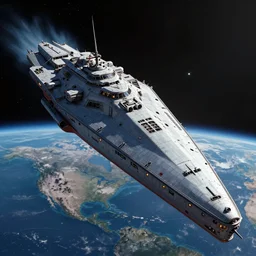 A huge space battleship in space over an earth like planet with dramatic lighting, Battletech, by Greg Rutkowski, sharp lighting, 4k, detailed