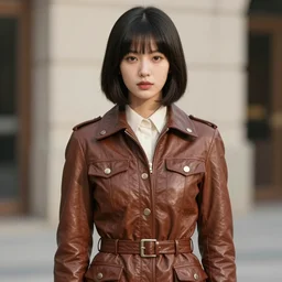youthful asian demure, exquisite features, feminine cut, 1 9 7 0 s frontiers in flight leather suit