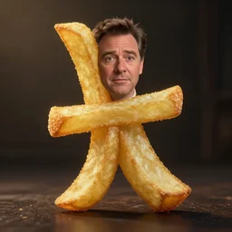 photo of [ a single salted french fry chip ] shaped like that looks like ( stephen fry ) as a [ pixar character ] hybrid intercross mix cinematic lighting