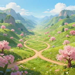 wonderland fairytale valley spring landscape crossroad beauty digital matte artstation, cgsociety, 8k Beeple Charlie Bowater filter harmony auto focus