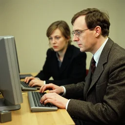 alan turing with joan elisabeth lowther using a modern computer