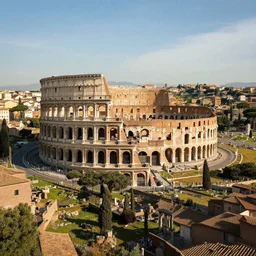 fully built roman colosseum far away with many roman buildings and roman roads surrounding it and closer, volumetric lighting, beautiful scenery, hd, hdr, cinematic 4 k wallpaper, 8 k, detailed, high resolution, artstation, early medieval, roman, colosseum
