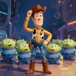 a very high detailed painting of toy story in cyberspace