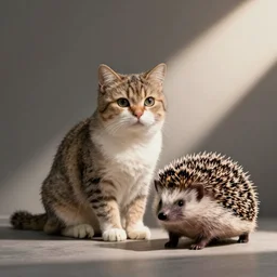 a hybrid with features of a cat and a hedgehog