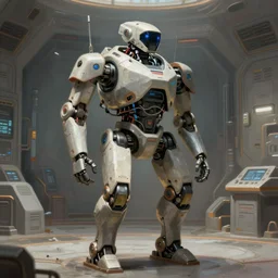 detailed character concept art portrait of a detailed and hi - tech reconnaissance robot in an empty chamber, artstation, award - winning realistic sci - fi concept art by greg rutkowski and yoshitaka amano, in the style of moebius, flat surrealist artwork.
