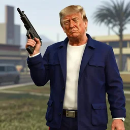 Donald Trump holding a SMG, GTA V style